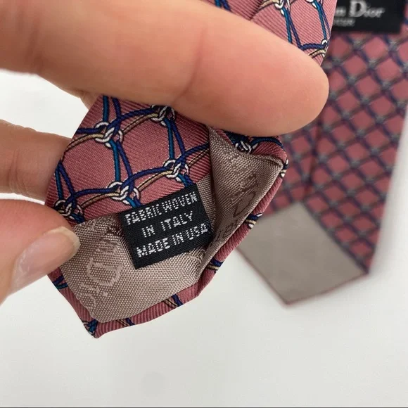 Vintage 90s Christian Dior Monsieur Mauve Pink Blue Chain Silk Menswear - Picture 8 of 11